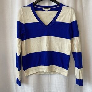 Boden Blue And White Catriona Cotton V Neck Sweater Jumper sz Small
